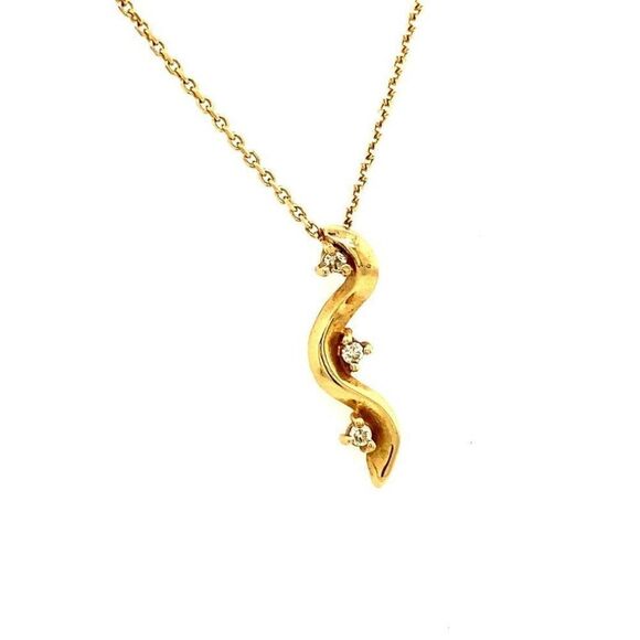 14k Diamond Wavy Pendant Necklace - Picture 3 of 11